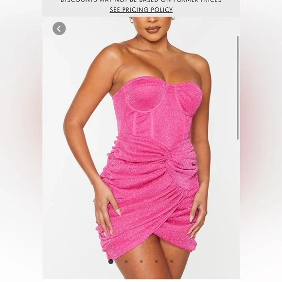 PrettyLittleThing Dresses Hot Pink Glitter Bandeau Corset